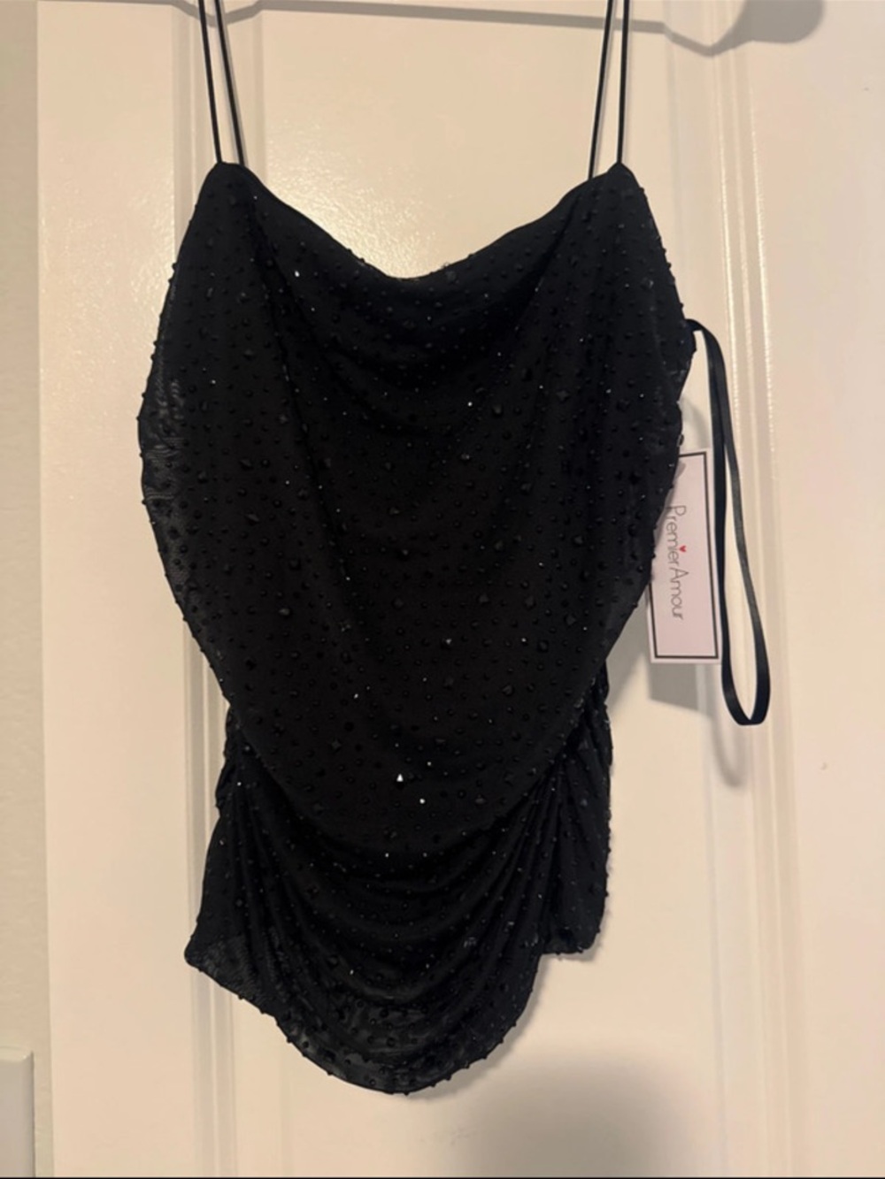 Bowsen Amour Black Beaded Draped Cowl Neck Camisole